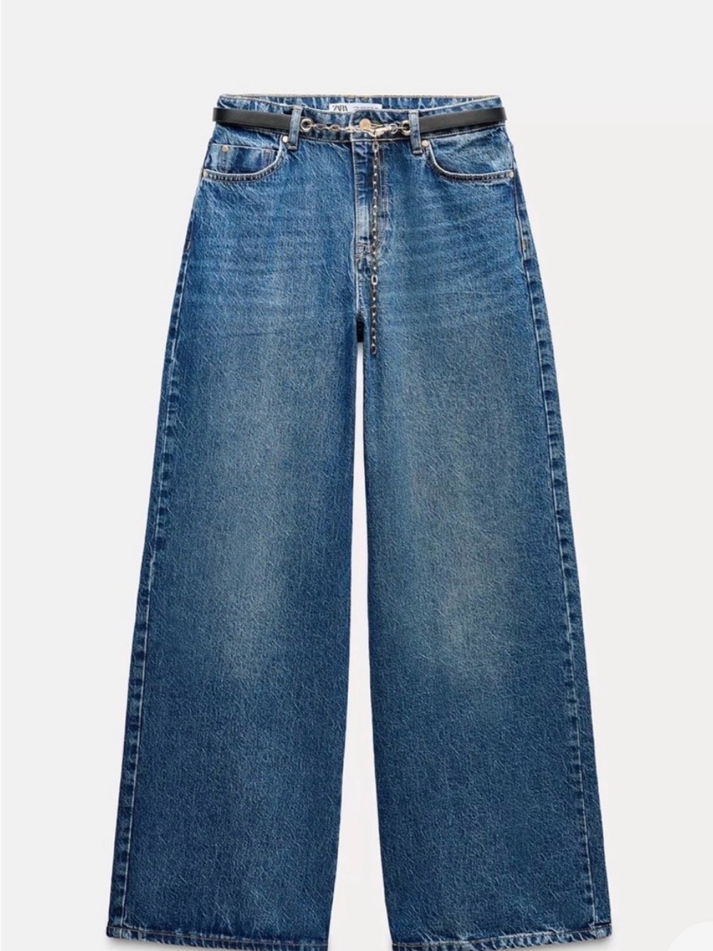 Zara Wide-Leg Mid-Rise Jeans in Mid Blue - Size 8